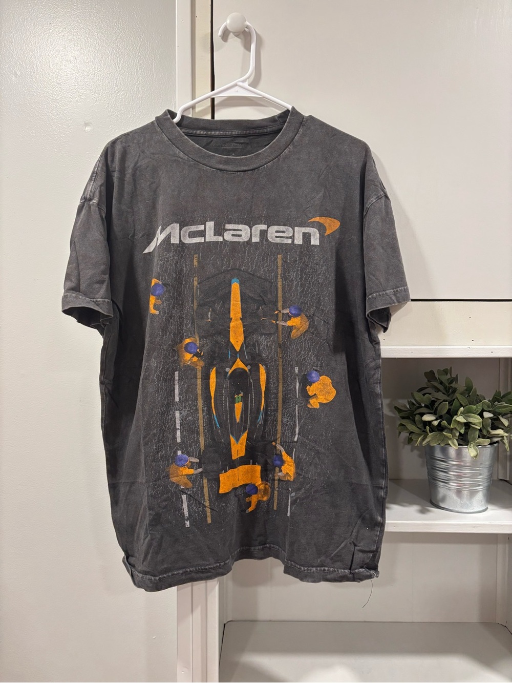 Men's Graphic McLaren Crewneck T-Shirt – Charcoal with Orange Accents